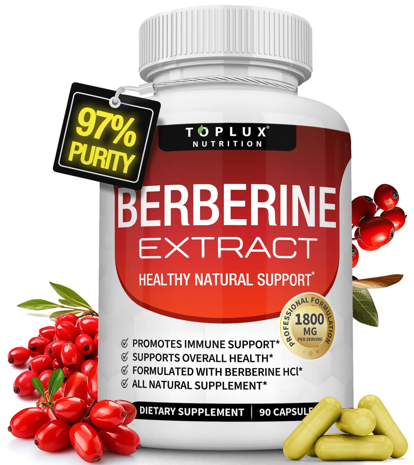 Berberine Supplement 1800Mg Pure Berberine Hcl Supports Healthy Levels 90 Capsules
