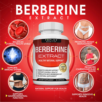 Berberine Supplement 1800Mg Pure Berberine Hcl Supports Healthy Levels 90 Capsules