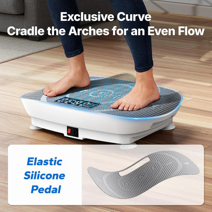 Vibration Plate Exercise Machine, Curved Vibration Plate for Lymphatic Drainage Weight Loss, Vibrating Plate with Real-Time Calorie Tracking on LED Display, Workout Equipment for Home Women Men